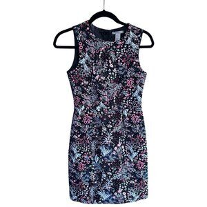 H & M Women 4 Black Floral Jacquard Sleeveless Cocktail Shift Whimsical Dress